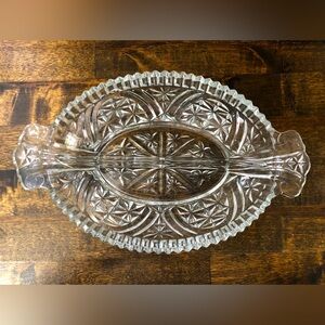Vintage Anchor Hocking ‘Stars and Bars’ Serving Dish Oval Divided Relish Candy